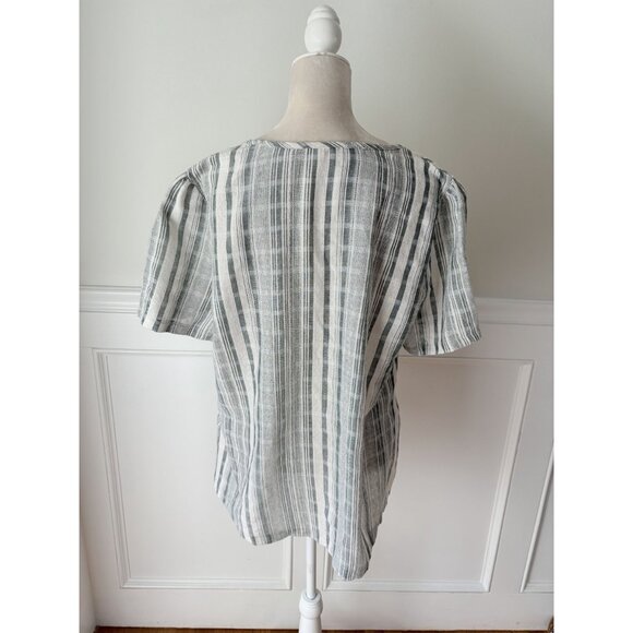 Sage and Cream Striped Textured Popover Blouse Top XL - Picture 4 of 6